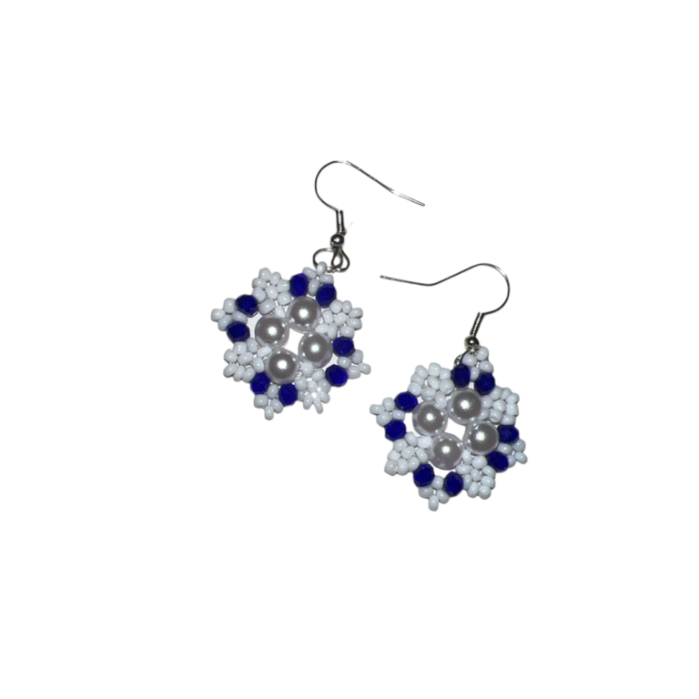 white-blue snowflake beads earrings