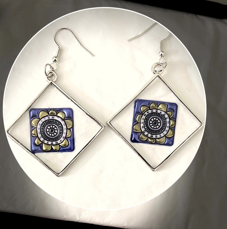double tile handmade resin earrings